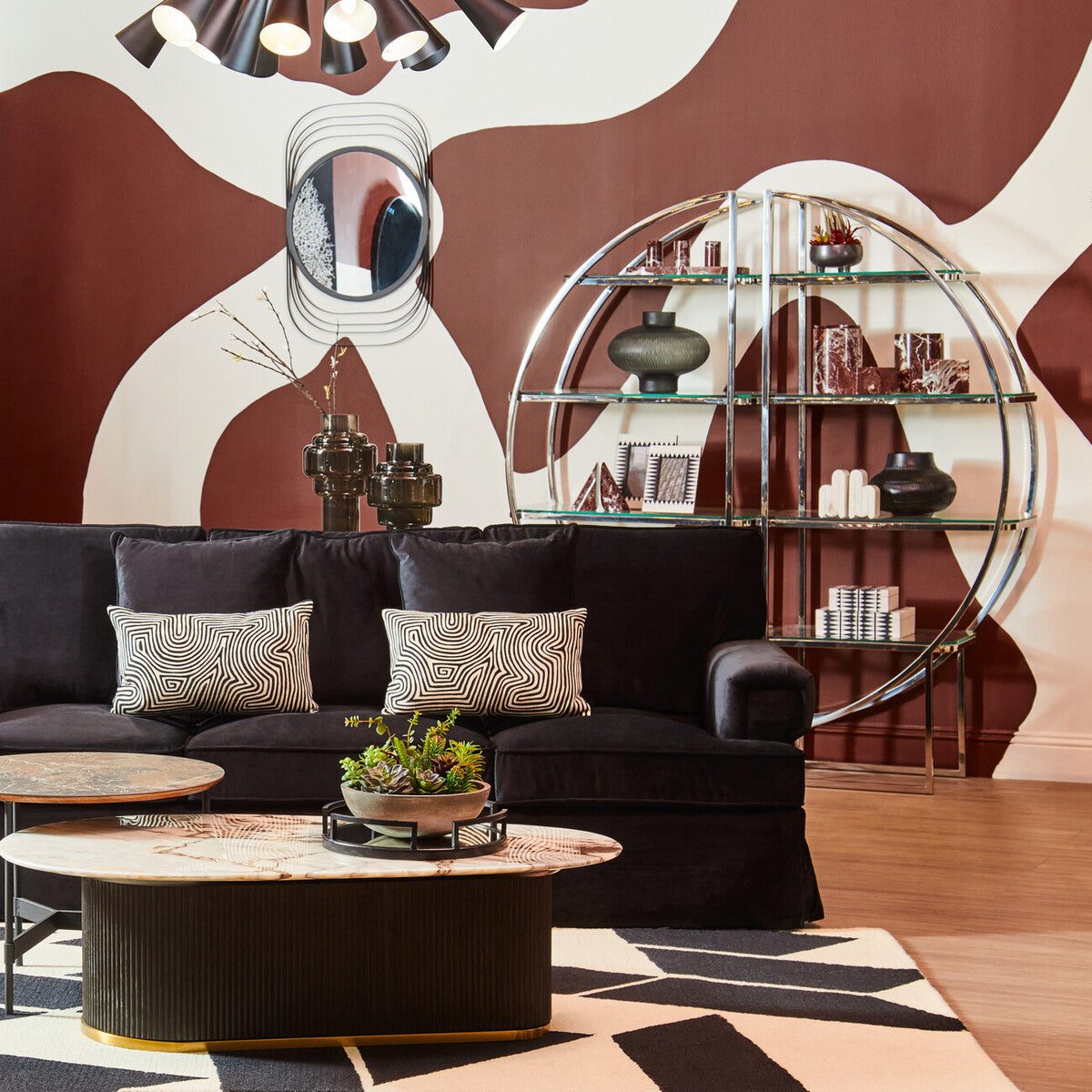 Ralph Three Seat Black Velvet Sofa