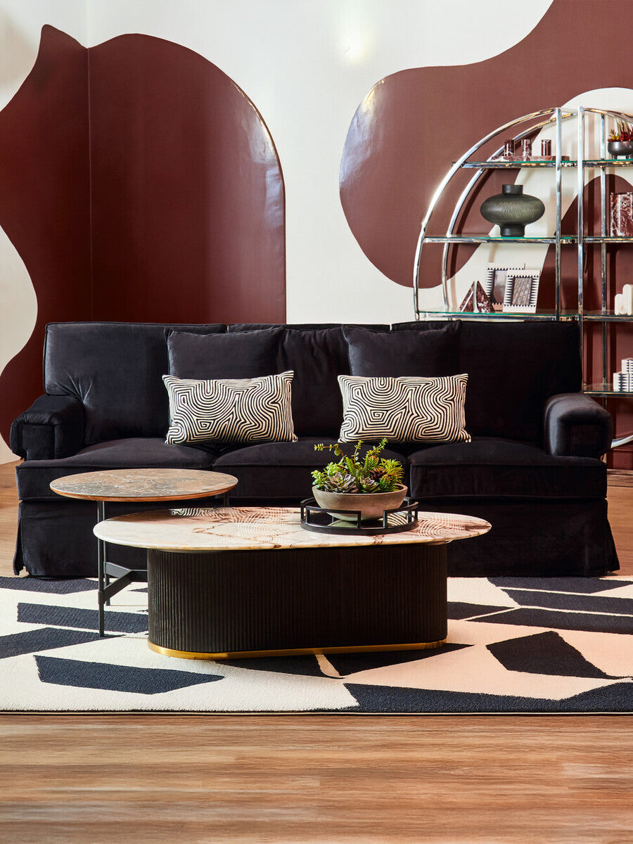 Ralph Three Seat Black Velvet Sofa