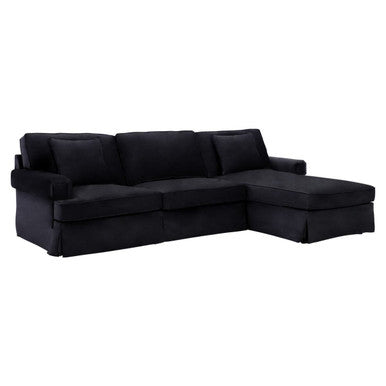Ralph Three Seat Black Velvet Right Chaise Sofa
