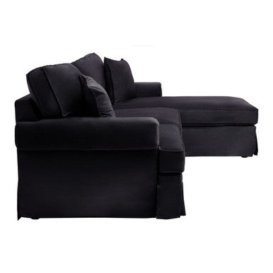 Ralph Three Seat Black Velvet Right Chaise Sofa