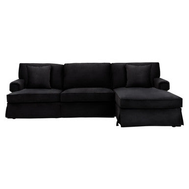 3 Seater Black Velvet Right Chaise Sofa, Ralph - Image 2
