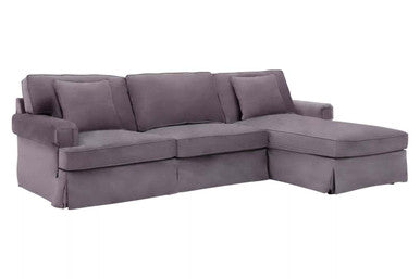 3 Seater Grey Velvet Right Chaise Sofa, Ralph - Image 3