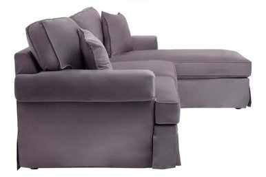 3 Seater Grey Velvet Right Chaise Sofa, Ralph - Image 4