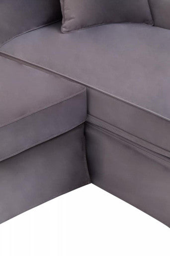 3 Seater Grey Velvet Right Chaise Sofa, Ralph - Image 10