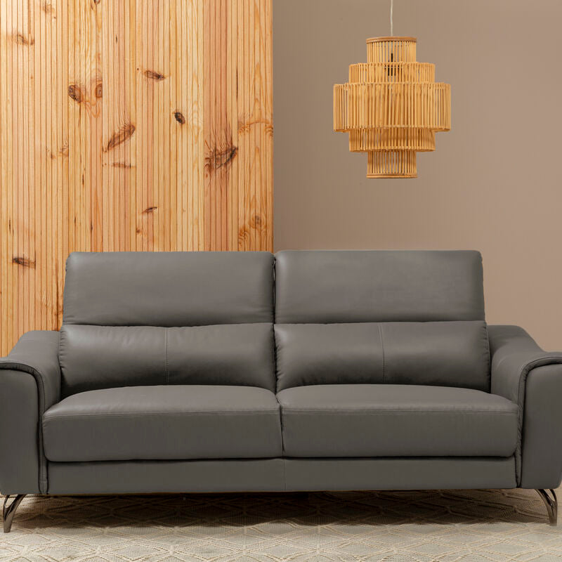 3 Seater Grey Leather Sofa, Padua - Image 1