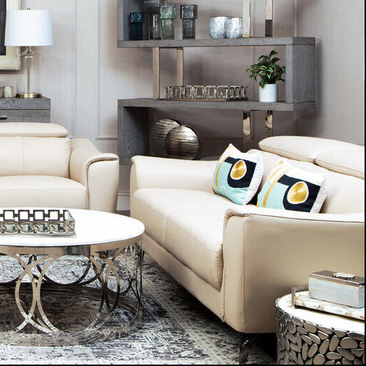 3 Seater Stone Leather Sofa with Adjustable Headrests, Padua - Image 1