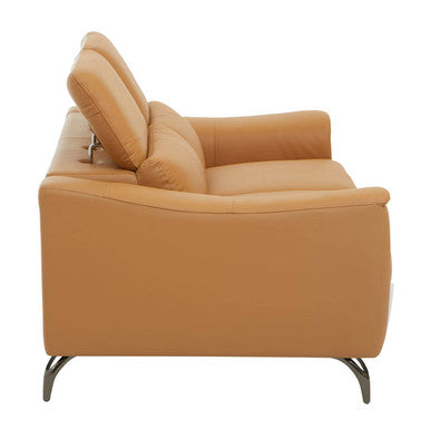 2 Seater Light Tan Leather Sofa with Adjustable Headrest, Padua - Image 4