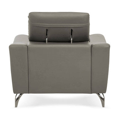 Padua Grey Leather Armchair with Adjustable Headrest