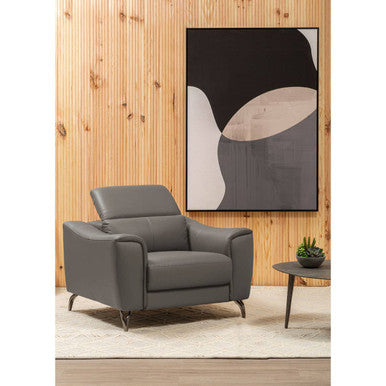 Padua Grey Leather Armchair with Adjustable Headrest