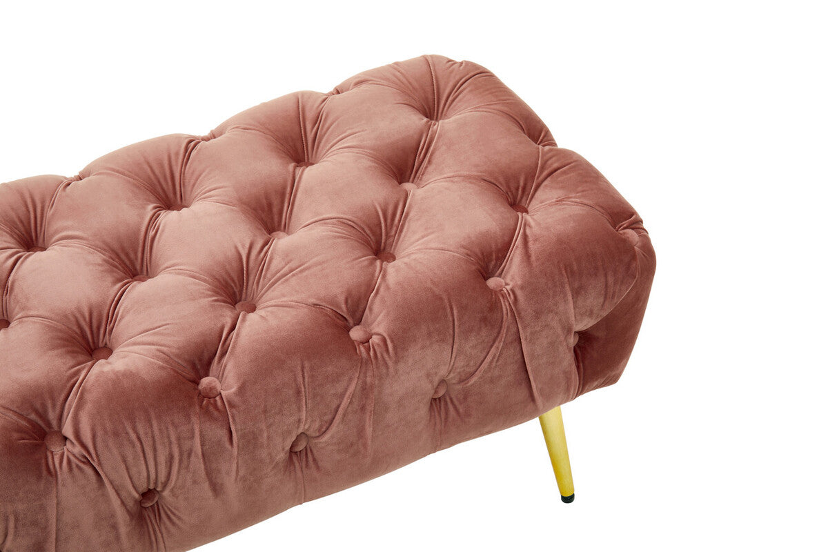 Tamra Dusty Pink Velvet Bench with Gold Legs