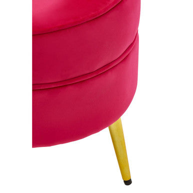 Tamra Round Bright Pink Velvet Gold Leg Footstool