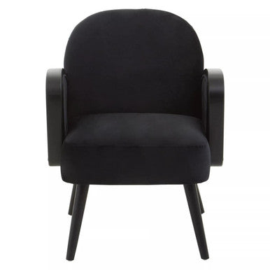 Hala Black Velvet and Rattan Armchair