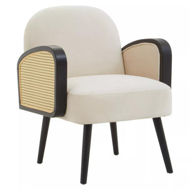 Hala Cream Velvet and Rattan Armchair