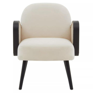 Hala Cream Velvet and Rattan Armchair - Image 1