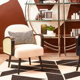 Hala Cream Velvet and Rattan Armchair - Image 2