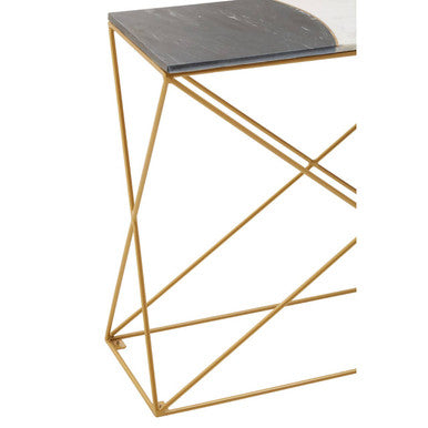 Vizzini Two Tone Marble Top and Brass Finish Frame Console