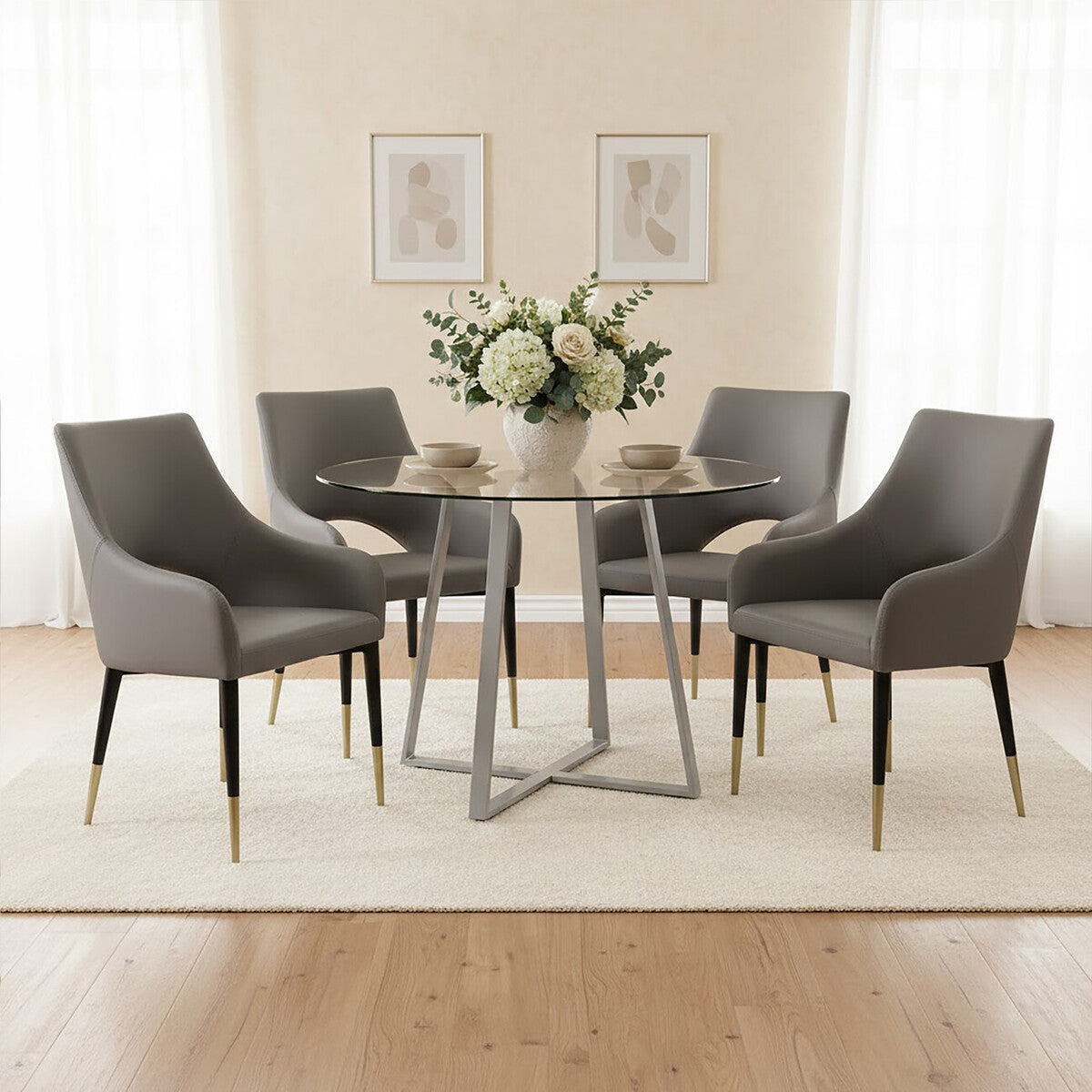 Gilden Grey Leather Effect Dining Chair with Gold Tip Legs