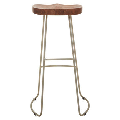 Nandri Acacia Wood and Antique Silver Bar Stool