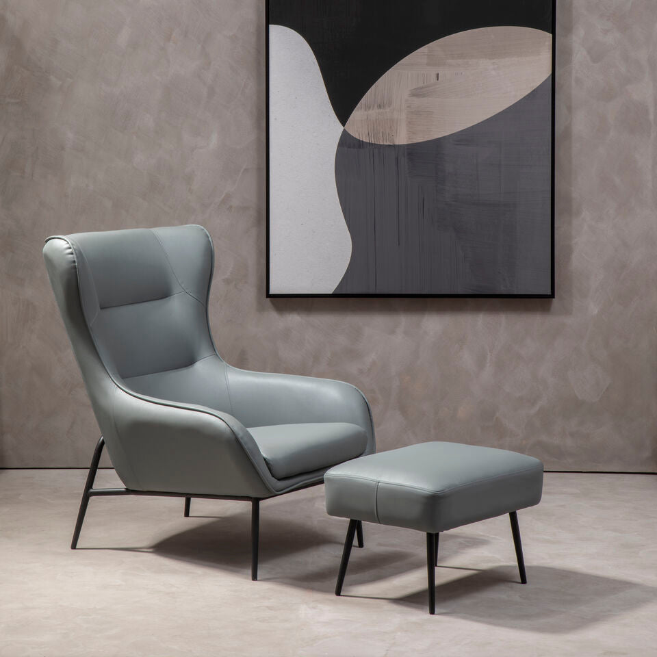 Kaiko Grey Faux Leather Armchair And Footstool - Image 1