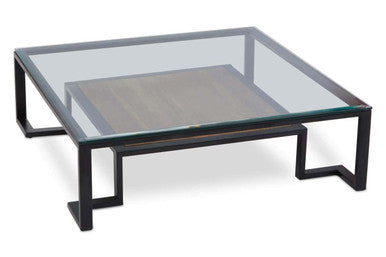 Black Wooden Frame and Glass Top Coffee Table with Shelf, Cibo
