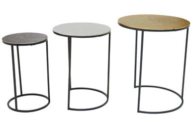 Set of 3 Black and Gold Hammered Metal Nesting Tables, Elias