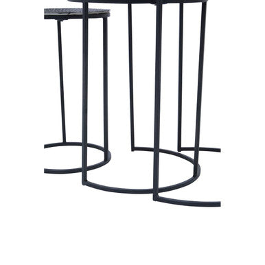 Set of 3 Black and Gold Hammered Metal Nesting Tables, Elias
