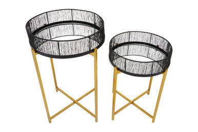 Enzo Set Of Two Black Wire And Gold Frame Tables