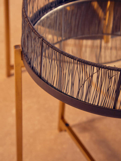 Set of 2 Black Wire and Gold Metal Frame Nesting Tables, Enzo