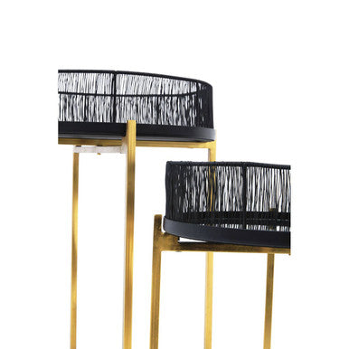 Set of 2 Black Wire and Gold Metal Frame Nesting Tables, Enzo