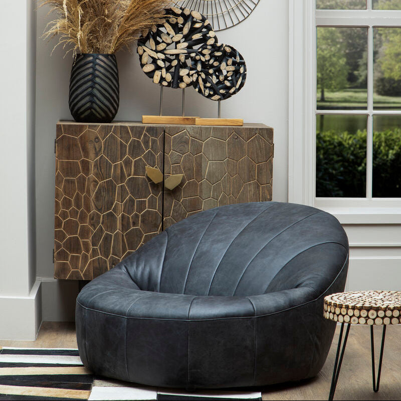 Hoxton Antique Black Leather Lounge Cocoon Chair - Image 1