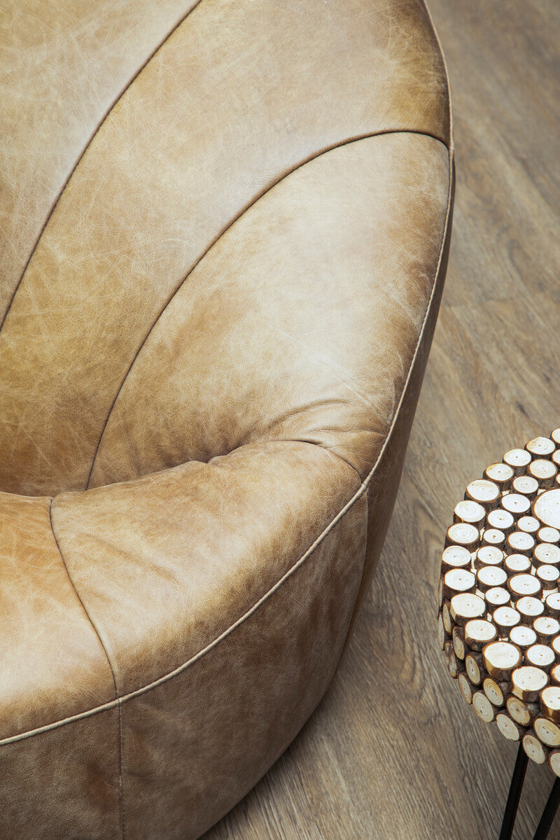 Hoxton Light Brown Leather Lounge Cocoon Chair