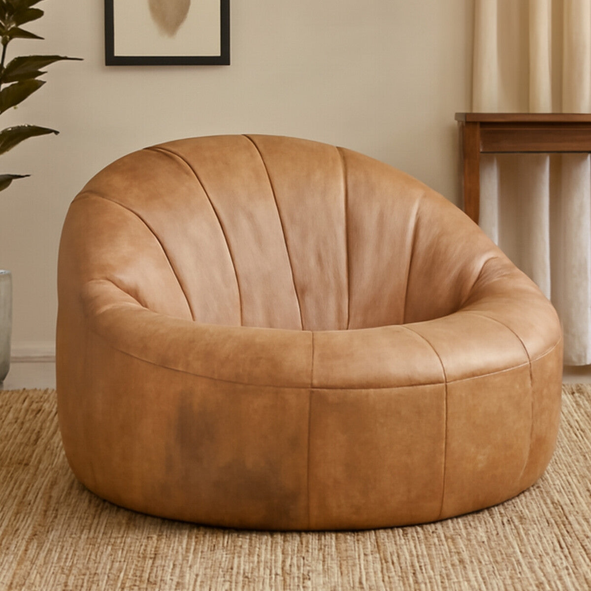 Hoxton Light Brown Leather Lounge Cocoon Chair - Image 1