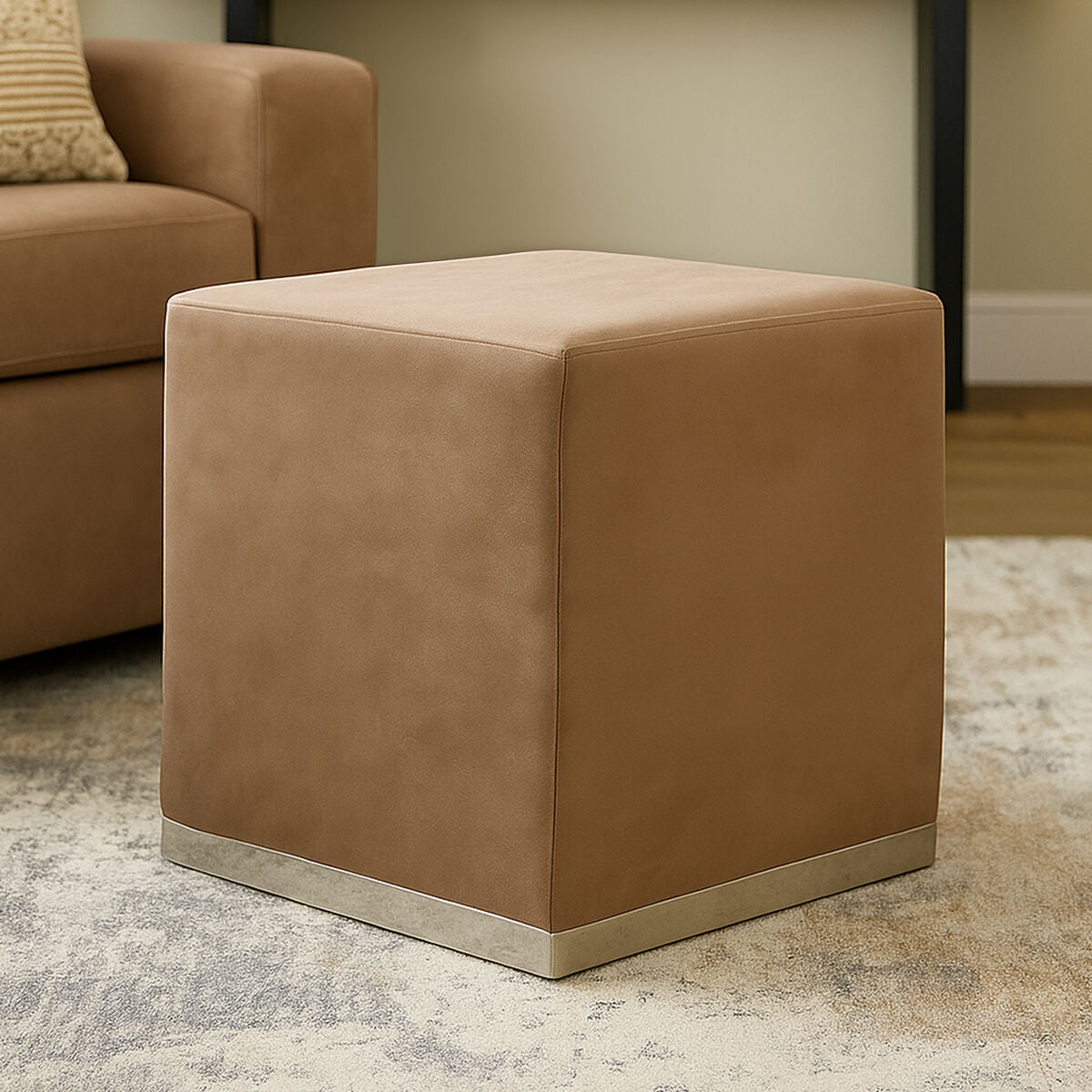 Hagen Mink And Silver Square Stool - Image 1