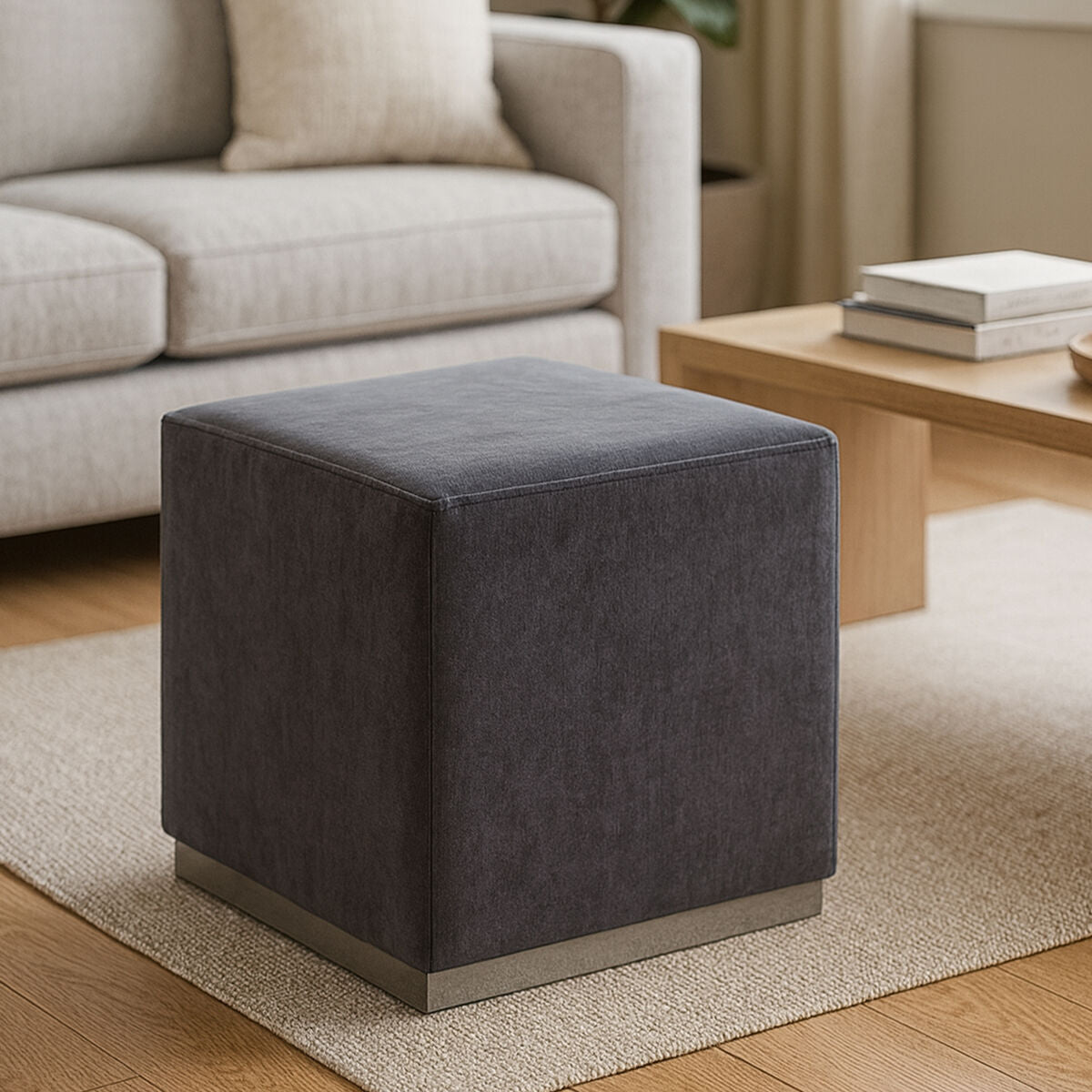 Hagen Grey And Silver Square Stool - Image 1