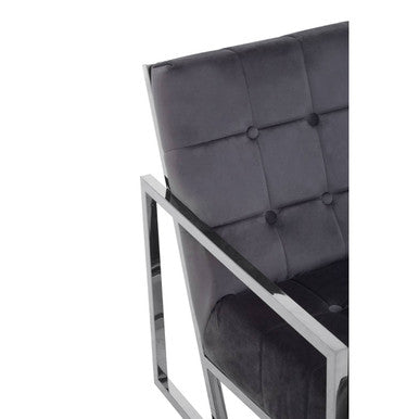 Hana Grey Velvet Chair with Stainless Steel Frame