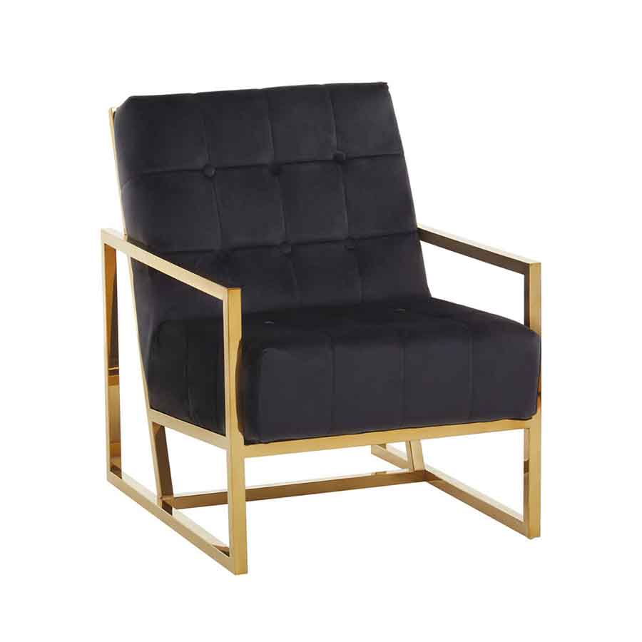 Hana Black Velvet Chair With Gold Frame