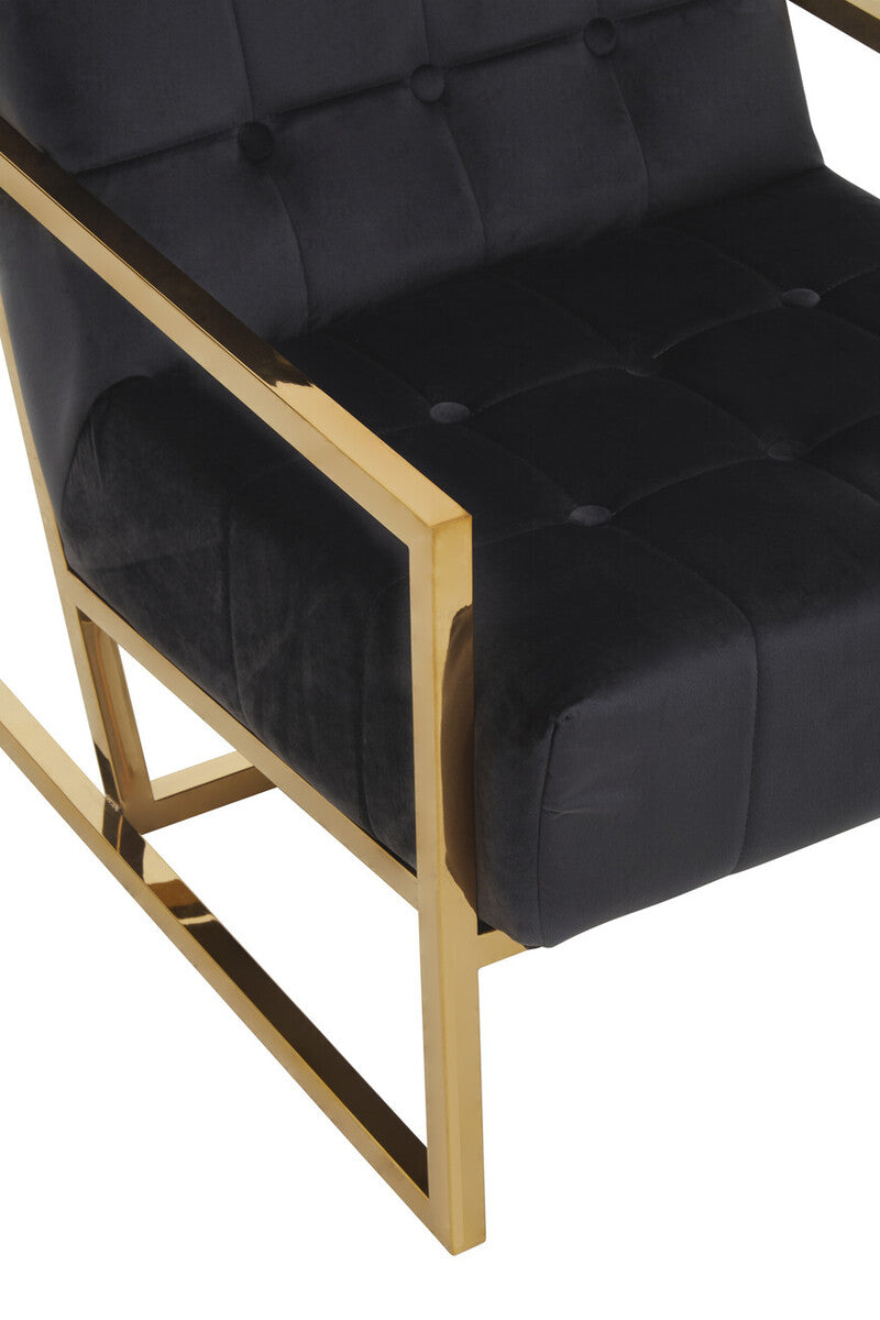 Hana Black Velvet Chair With Gold Frame