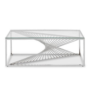 Silver Finish Steel Frame Coffee Table with Glass Top, Amella