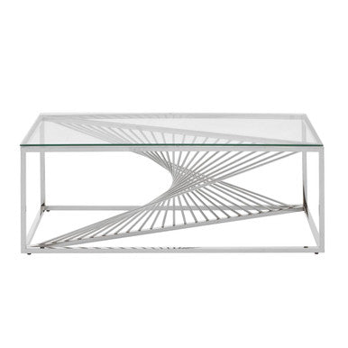Silver Finish Steel Frame Coffee Table with Glass Top, Amella