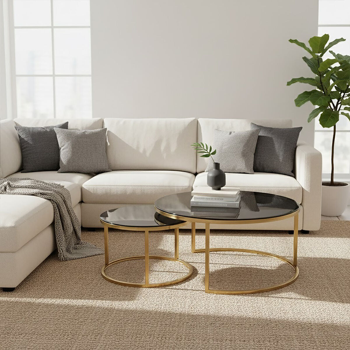 Alana Set of 2 Gold and Black Round Nesting Coffee Tables