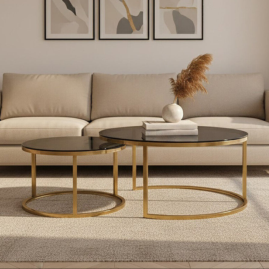 Alana Set of 2 Gold and Black Round Nesting Coffee Tables - Image 1