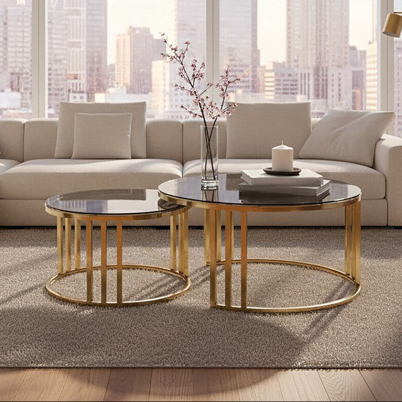 Alana Set of 2 Gold Base and Glass Top Round Nesting Coffee Tables - Image 1