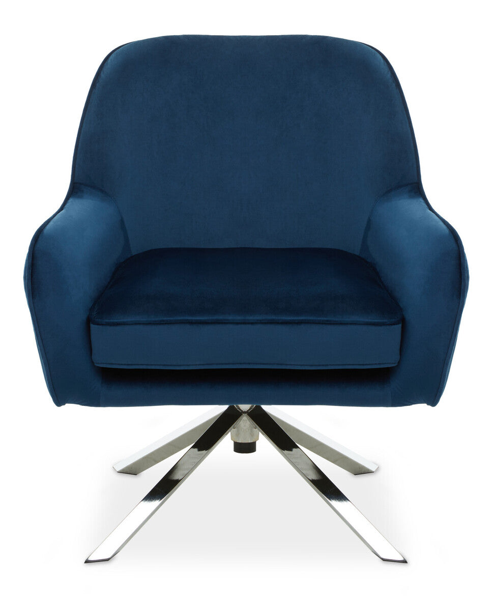 Blue armchair with a chrome base on a white background