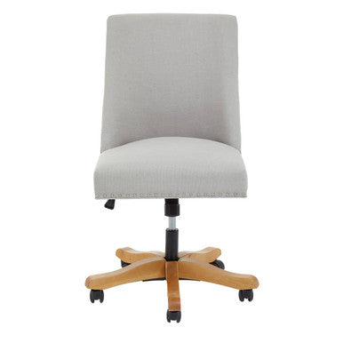 Gray office chair with wooden base on a white background