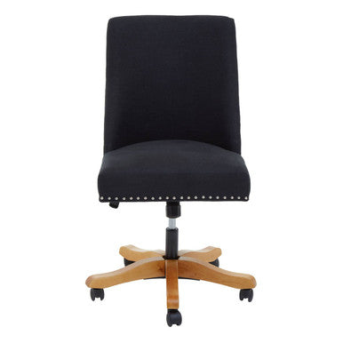 Black office chair with wooden base on a white background