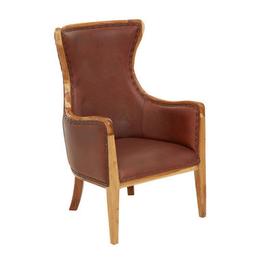 Kendari Brown Cow Leather and Teak Wood Frame Chair