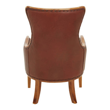 Kendari Brown Cow Leather and Teak Wood Frame Chair