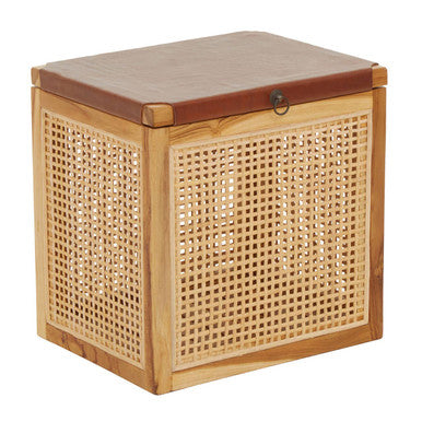 Kendari Teak Box With Light Brown Leather
