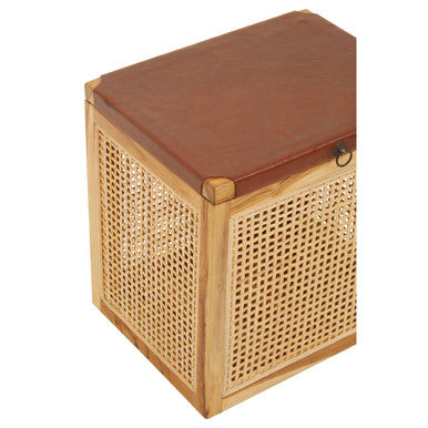 Kendari Rattan and Leather Storage Box Side Table - Image 6