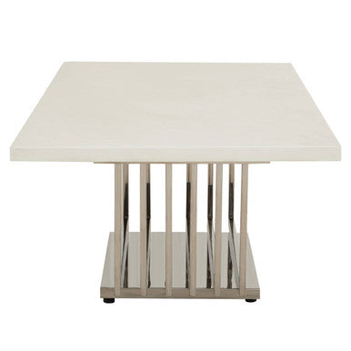 Moda White Fuax Marble Coffee Table With Silver Finish Frame